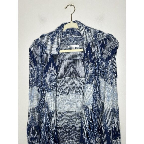 American Eagle Cotton Blue & White Open Fringe Cardigan Sweater Women's Small - Picture 3 of 10